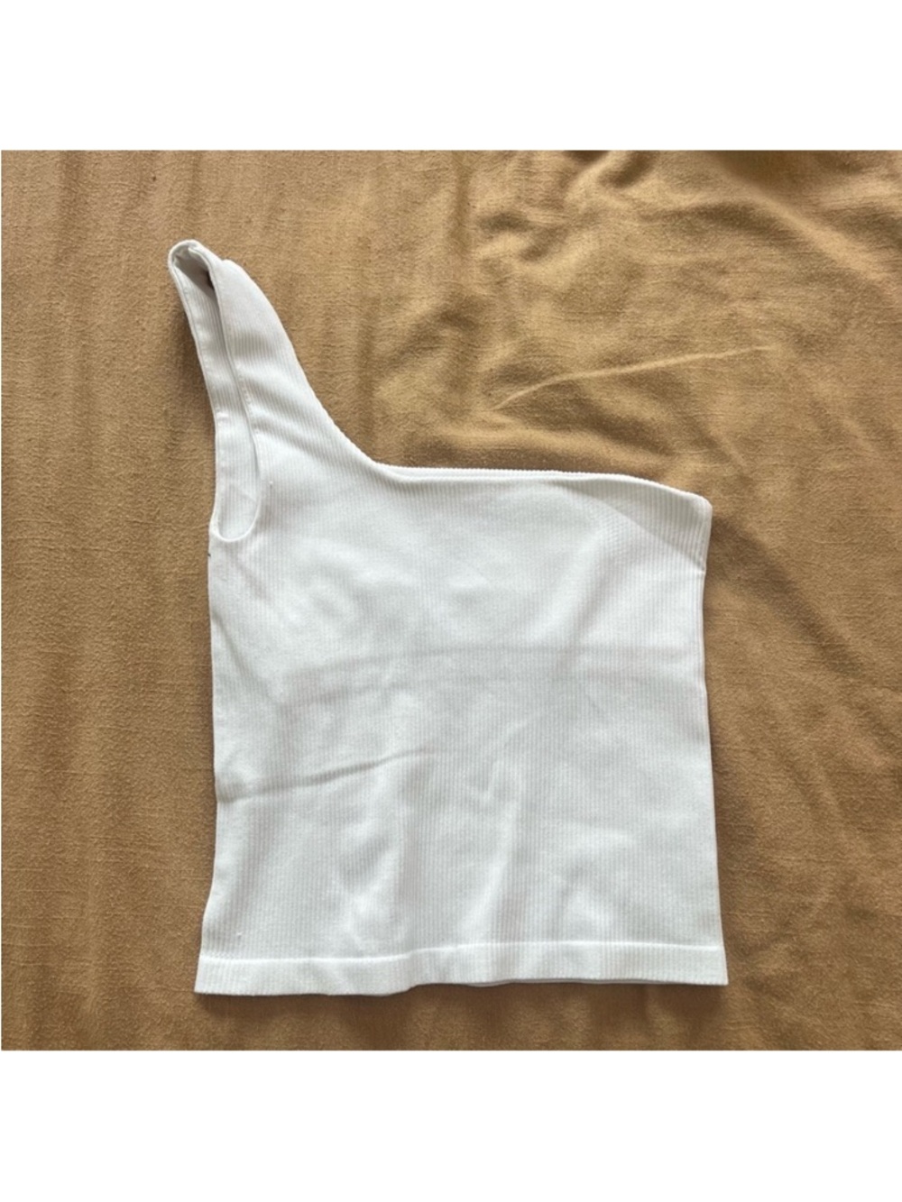 White Ribbed One-Shoulder Tank